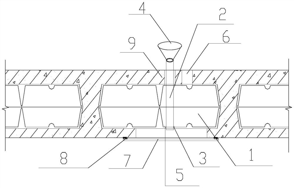 Defect repairing method for bottom concrete of self-supporting box of hollow floor system