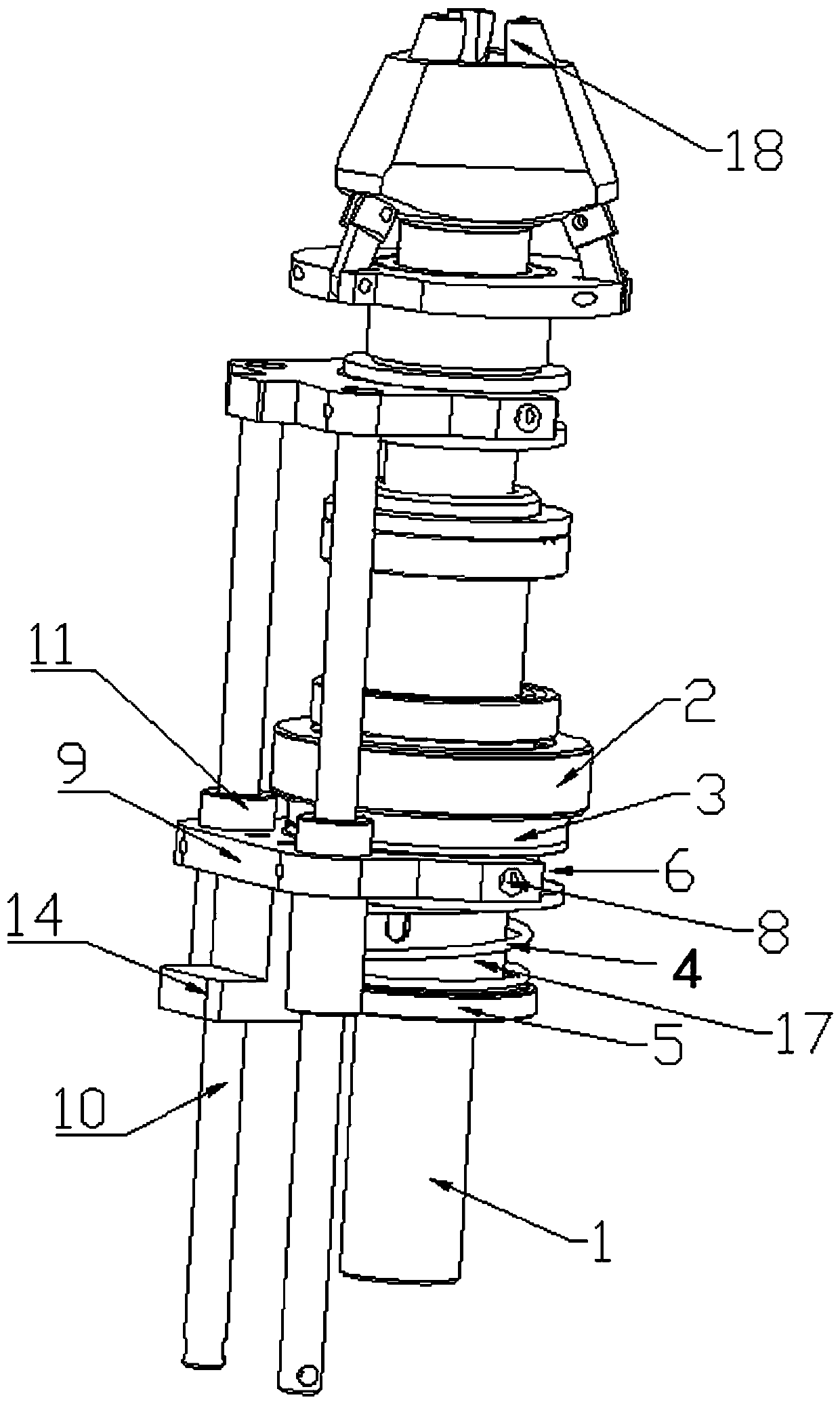 Bottle bottom separating device of vertical tube type bottle making machine