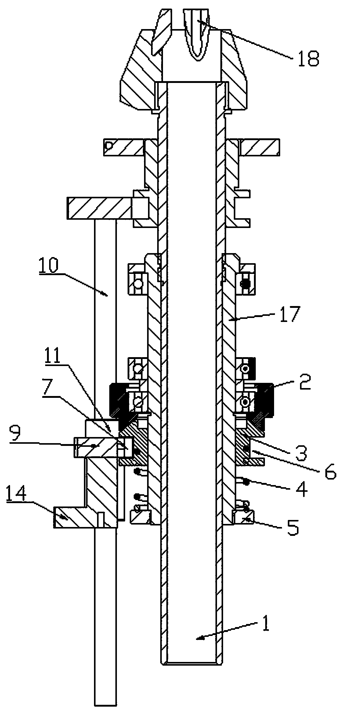 Bottle bottom separating device of vertical tube type bottle making machine