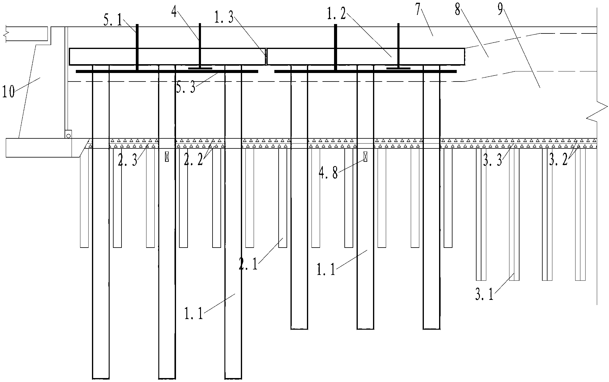 Bridge road transition section roadbed structure of deep layer yielding ground regions