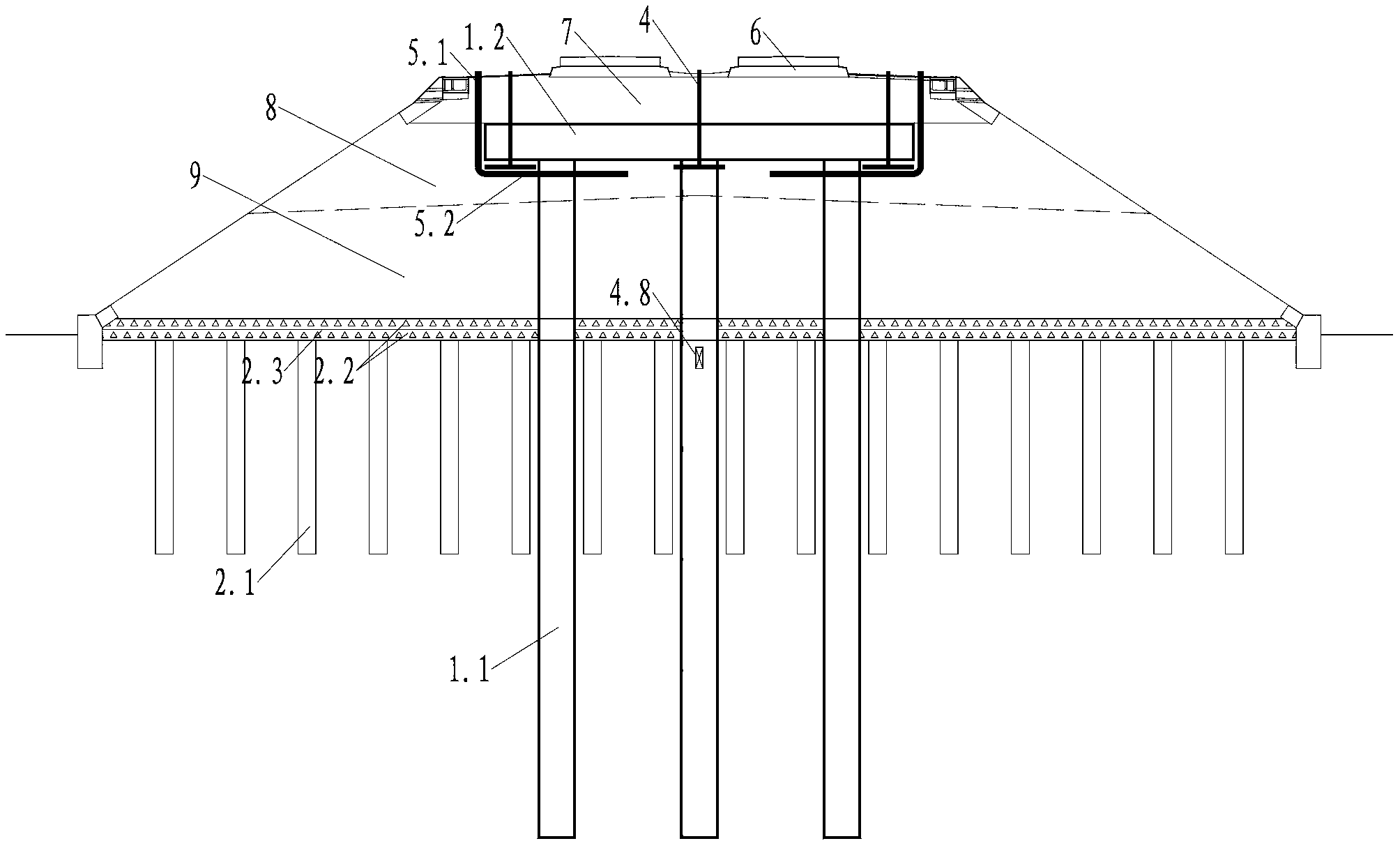 Bridge road transition section roadbed structure of deep layer yielding ground regions