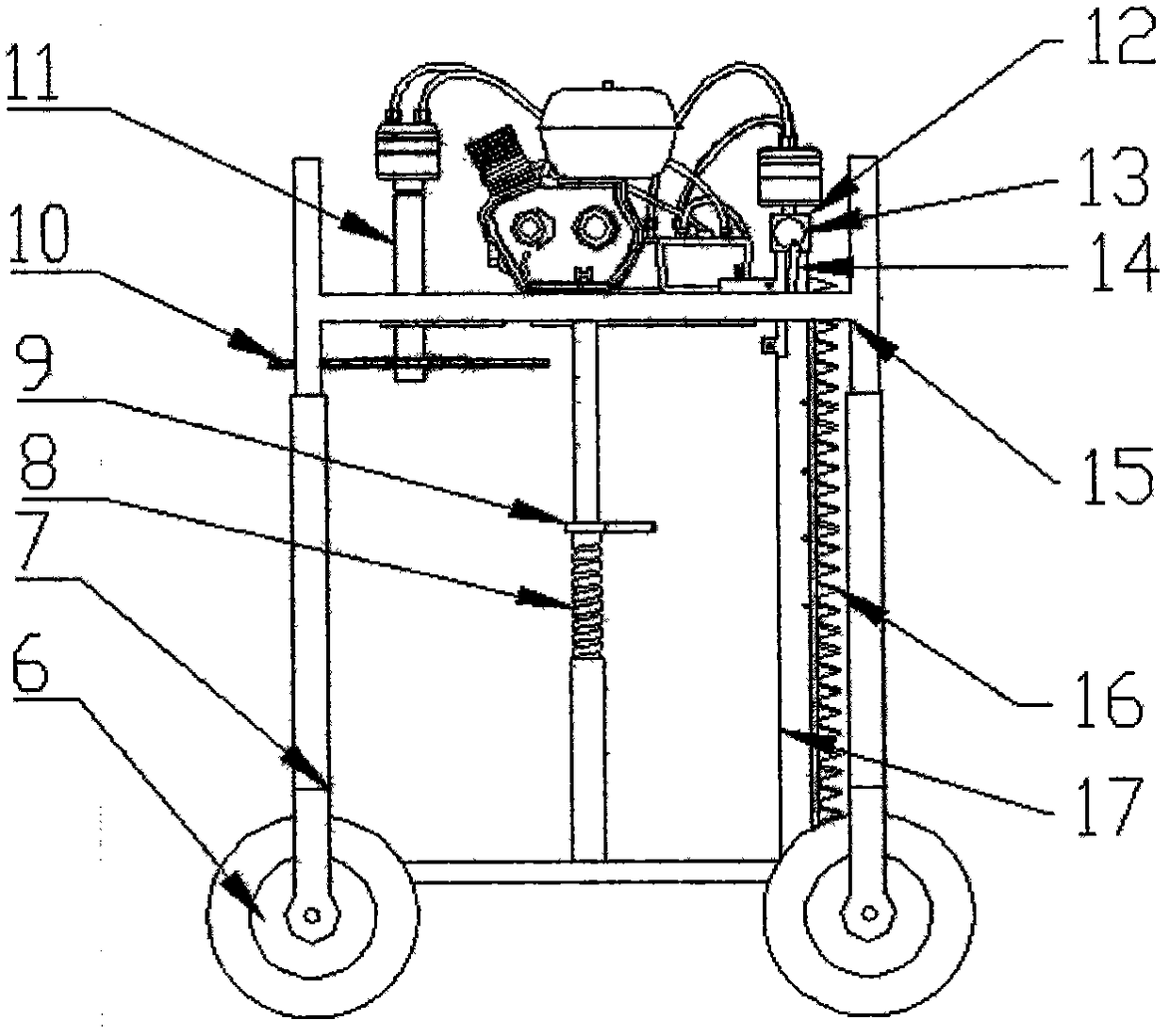 A hand push gantry type hedge trimming machine