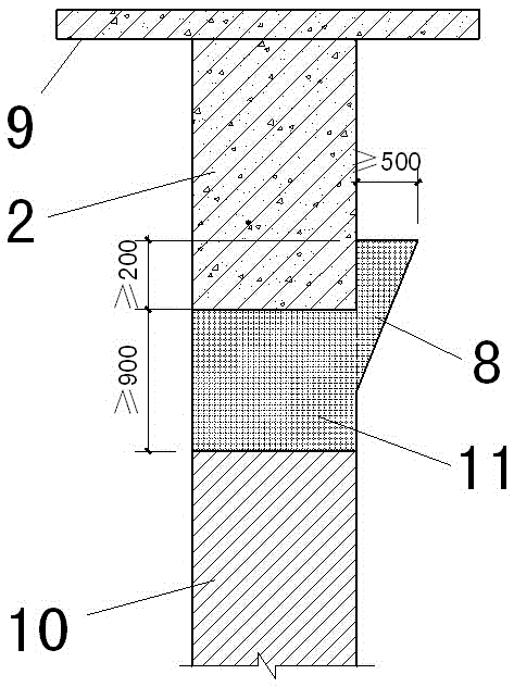 Post-construction method of reinforced-concrete-poured interior wall