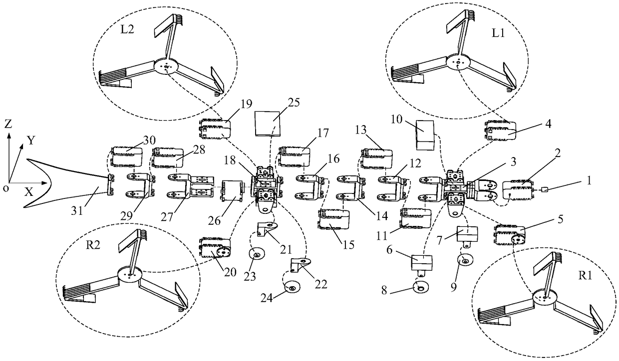 Dry adhesion and claw four-wheel-foot-paddle-driven multiphibious robot and motion method thereof