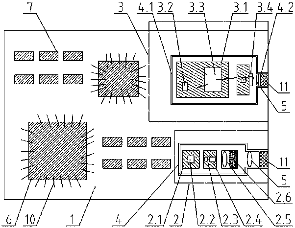 Lateral-outlet photoelectric sending-receiving-function integrated SiP encapsulating structure and process method thereof