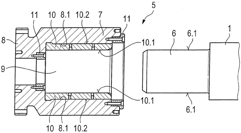 Pin receiving portion for a hub, in particular in a rolling mill