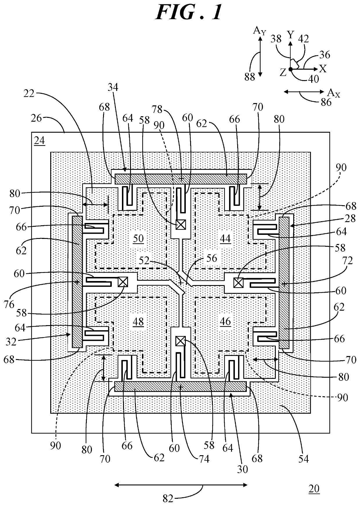 Single axis inertial sensor with suppressed parasitic modes