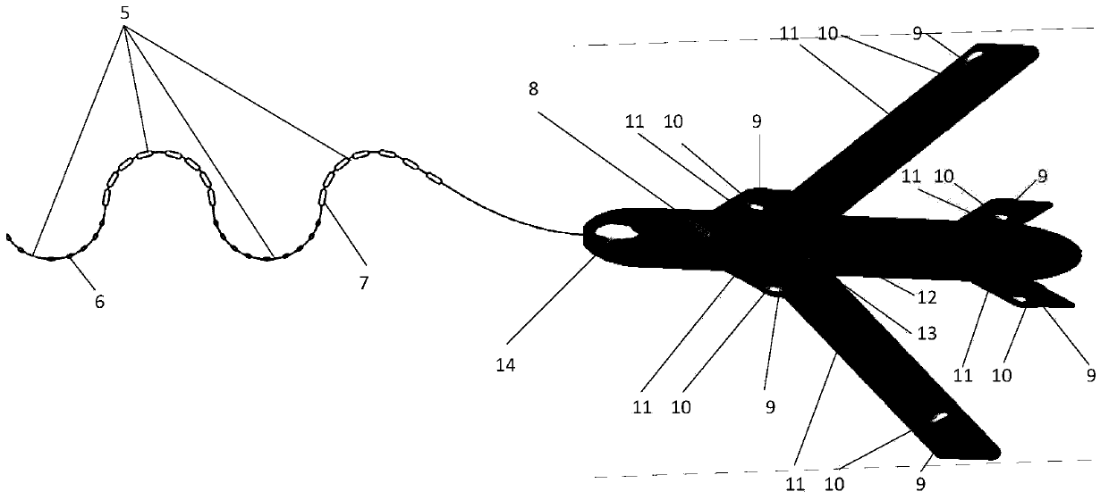 Low-noise and low-resistance underwater acoustic towed body of wave glider