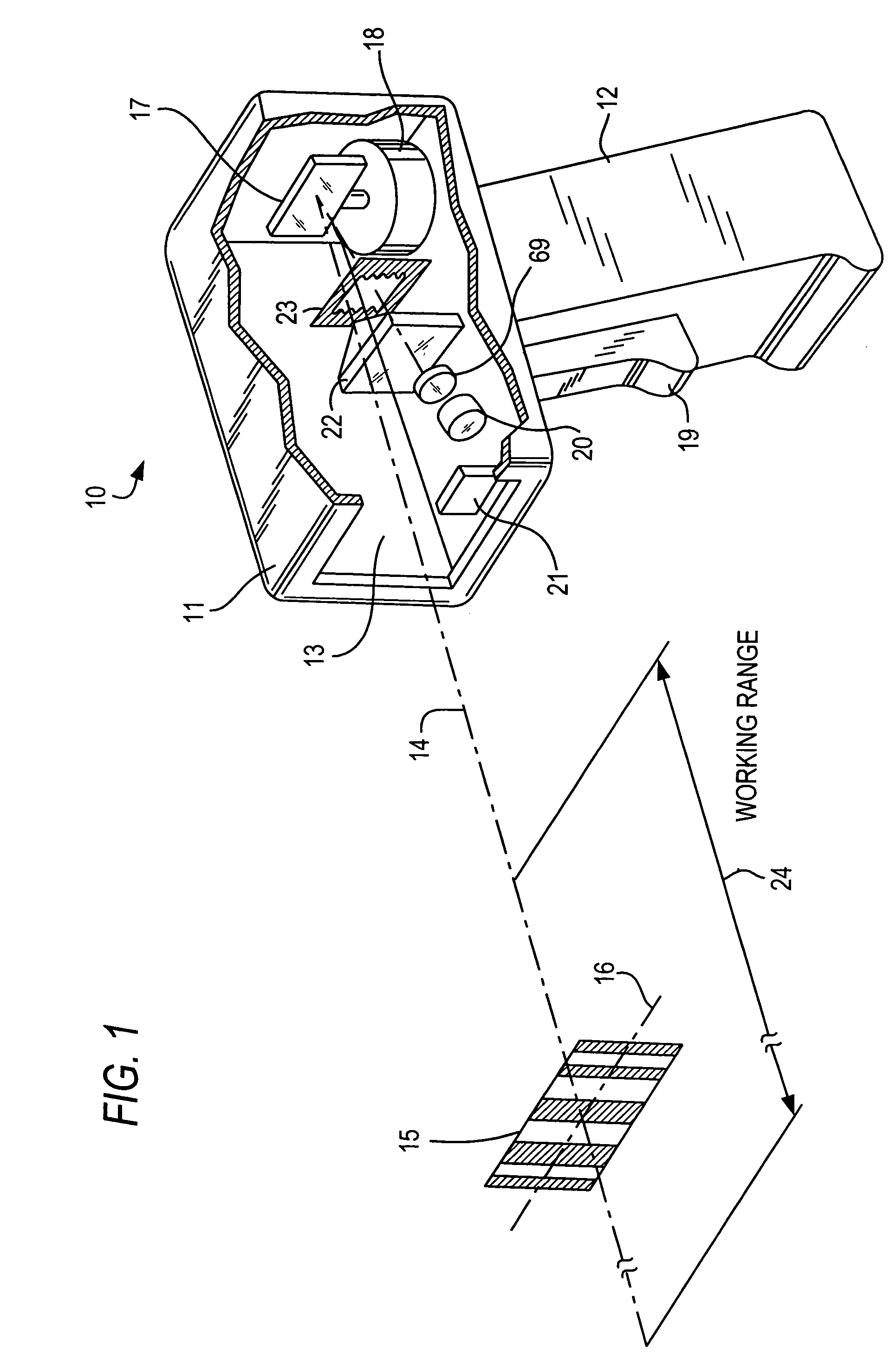 Electro-optical reader with improved laser intensity modulation over extended working range