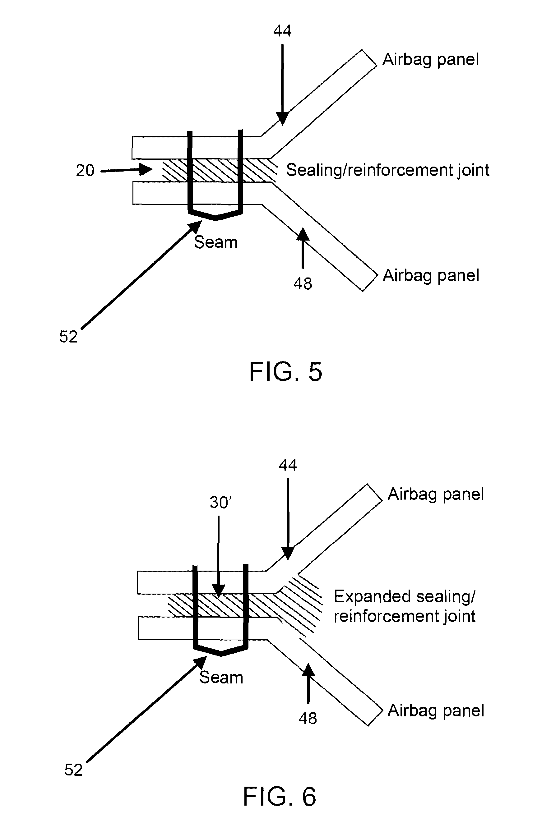 Sealing and reinforcing strips principally for airbag assembly joints