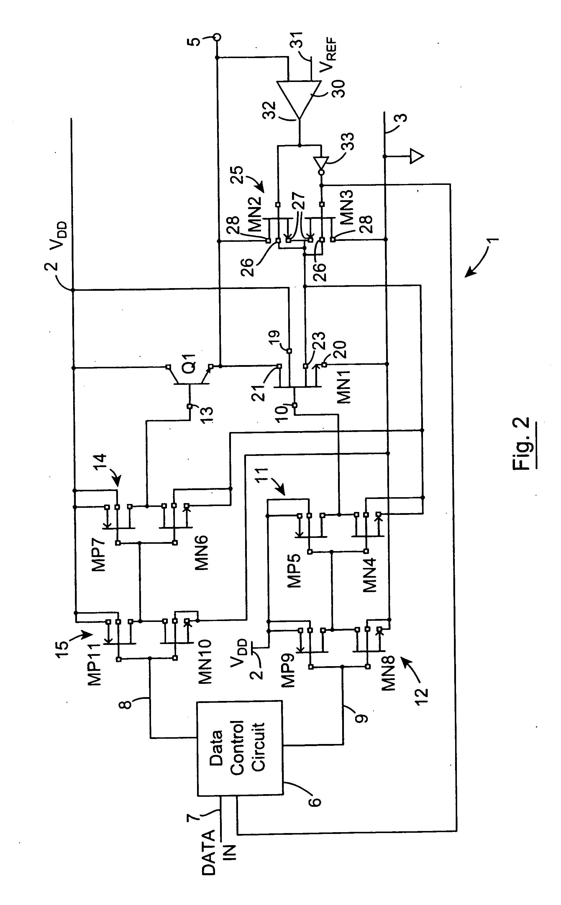 Output stage interface circuit for outputting digital data onto a data bus