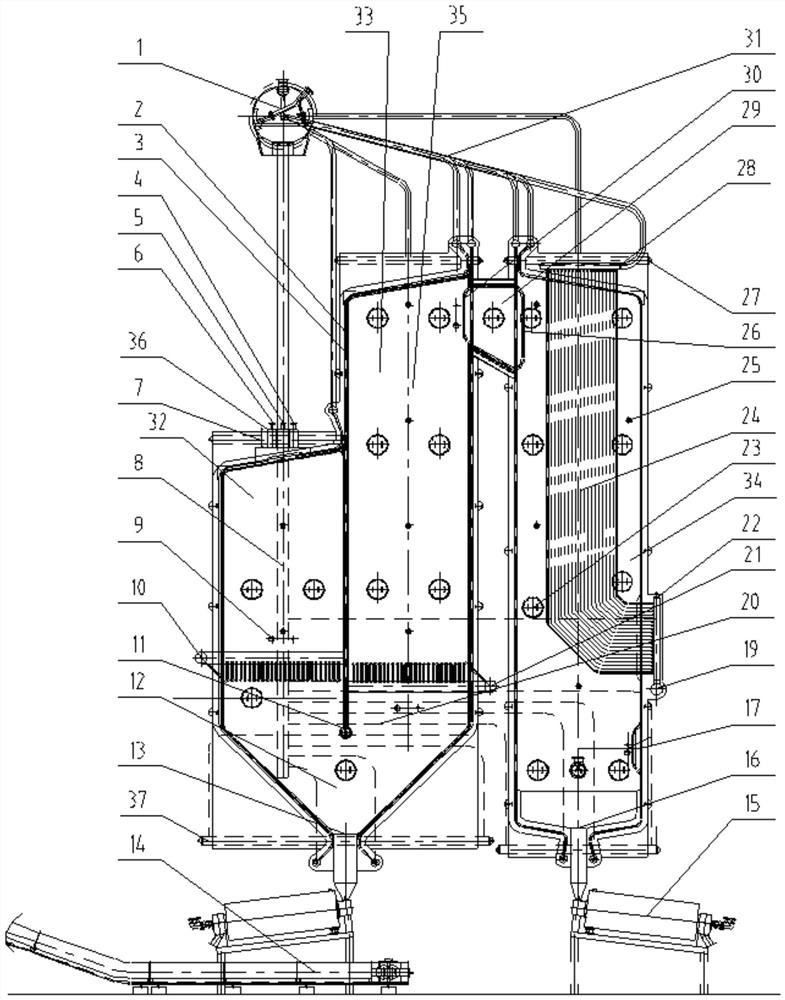 Gasification incineration boiler for high-nitrogen organic waste liquid containing heavy metal, metal salt and phosphorus