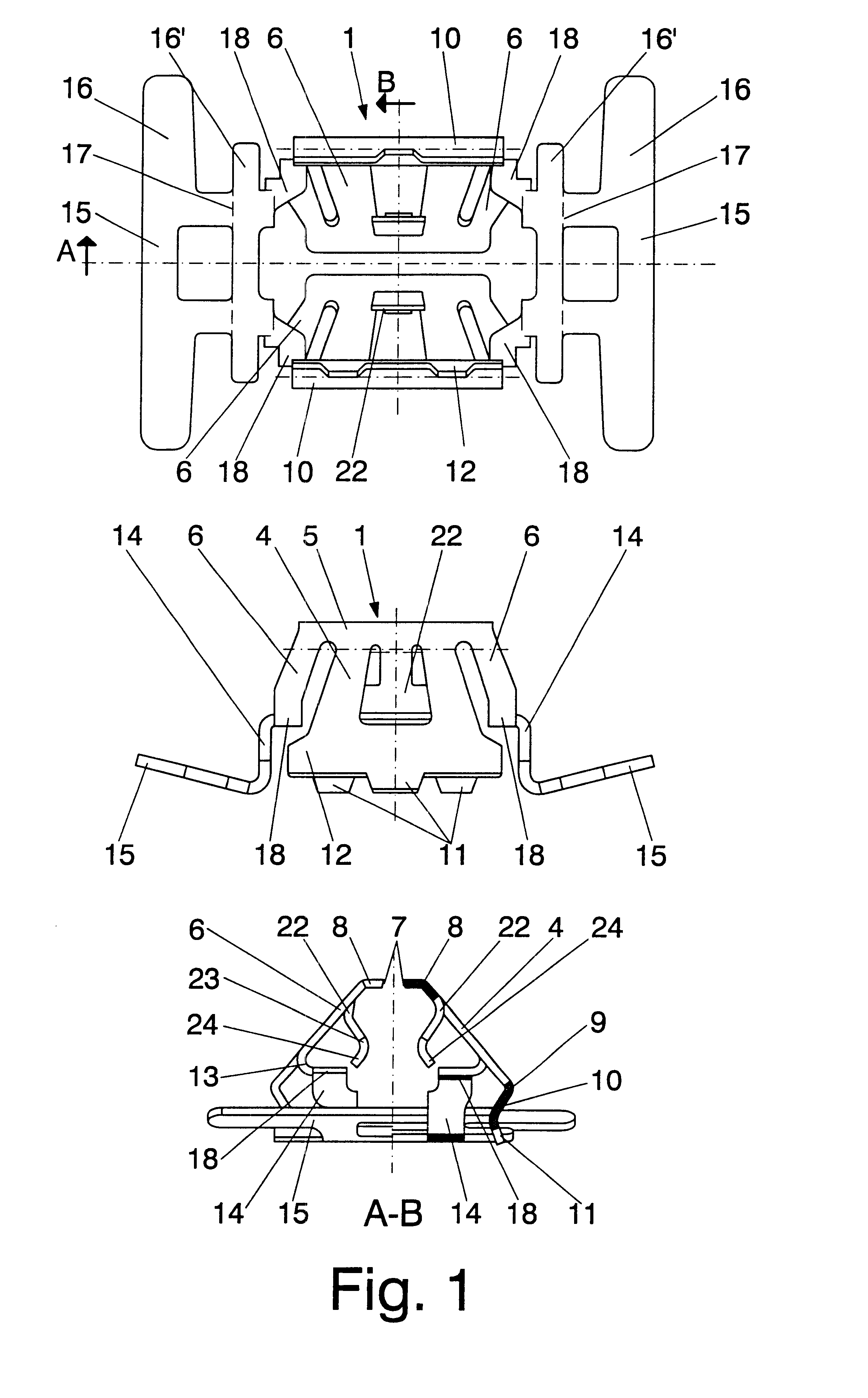 Metallo-plastic clip for attaching vehicle roofs and accessories to the body of a vehicle