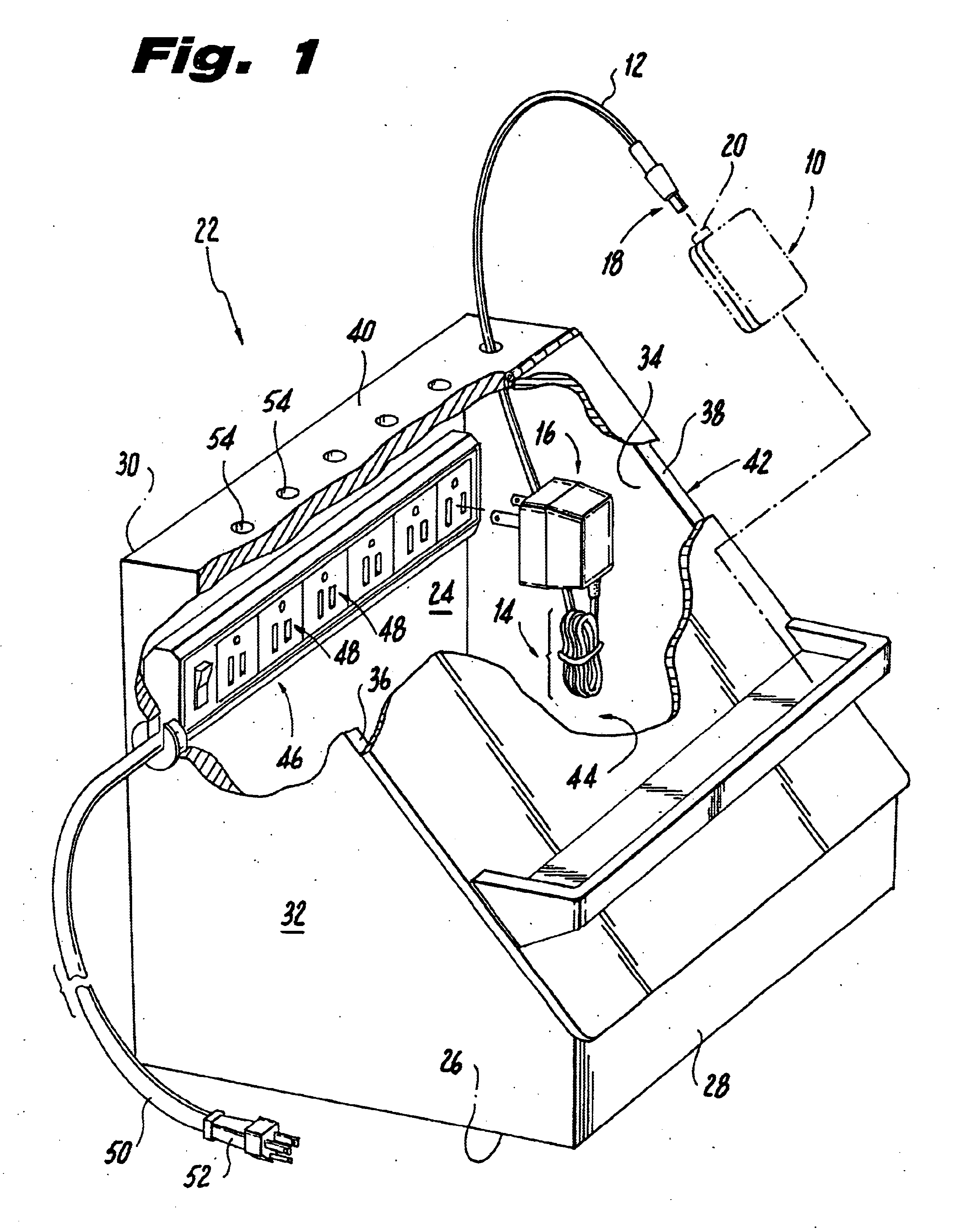 Organizer for use in the charging of electrically operated consumer products