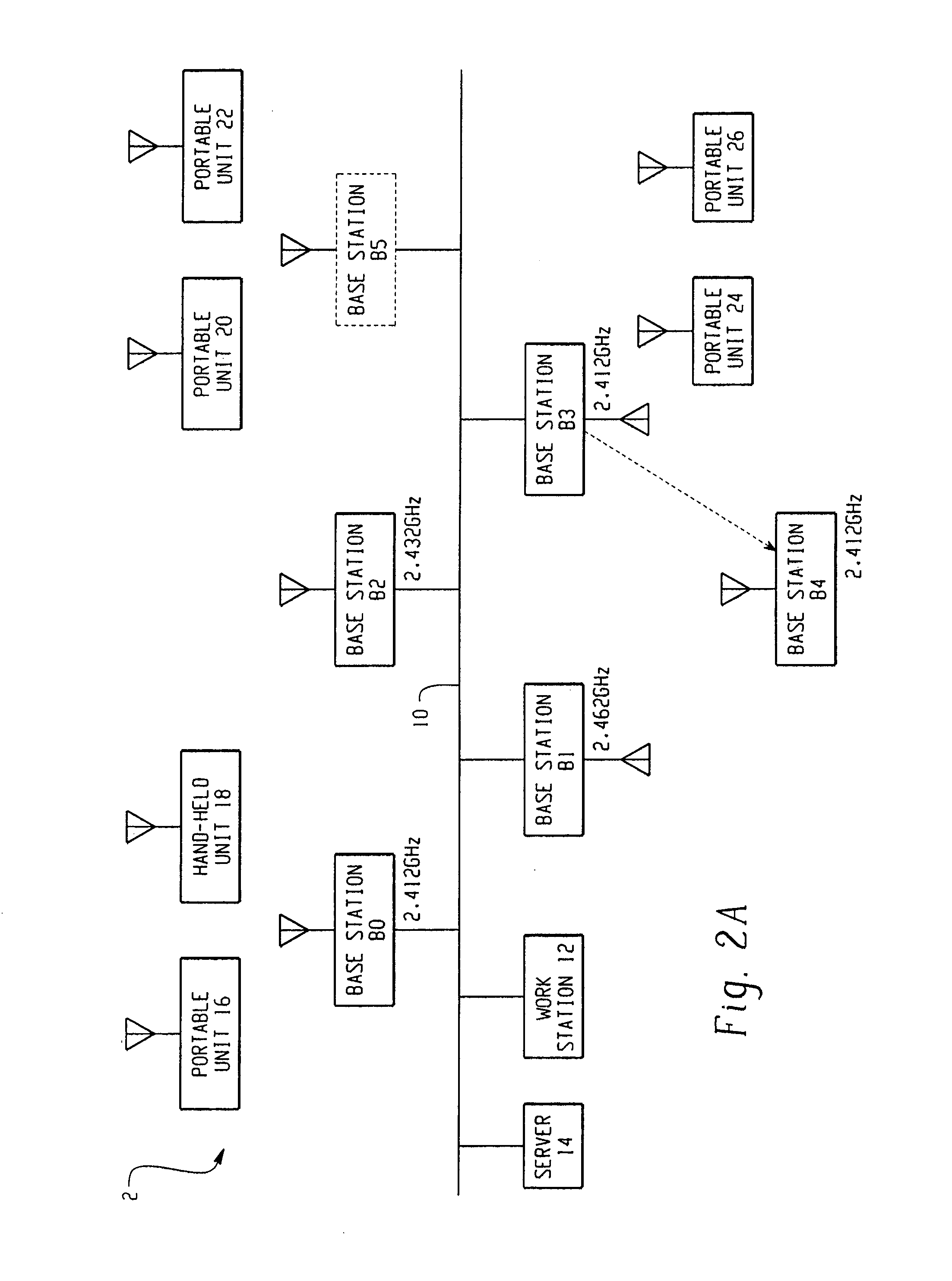 System for selecting the operating frequency of a communication device in a wireless network