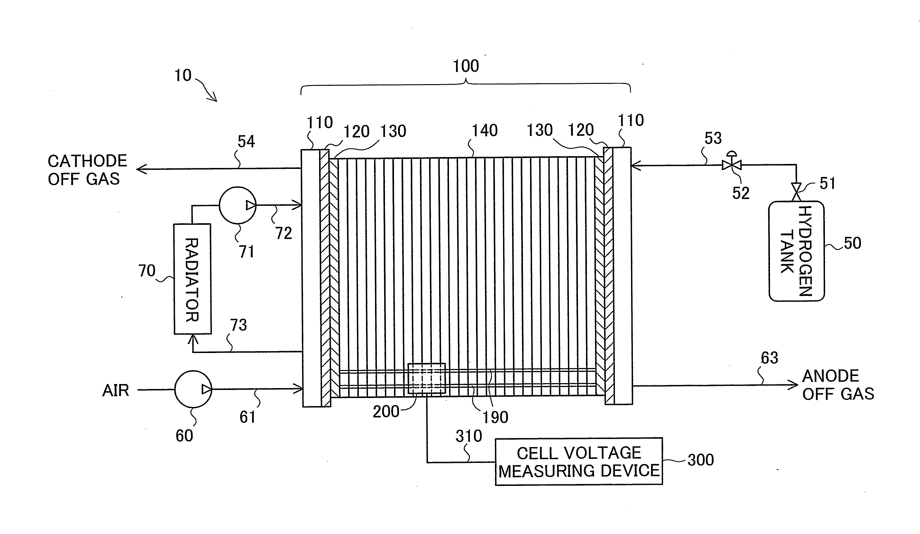 Terminal device for cell voltage measurement of a fuel cell