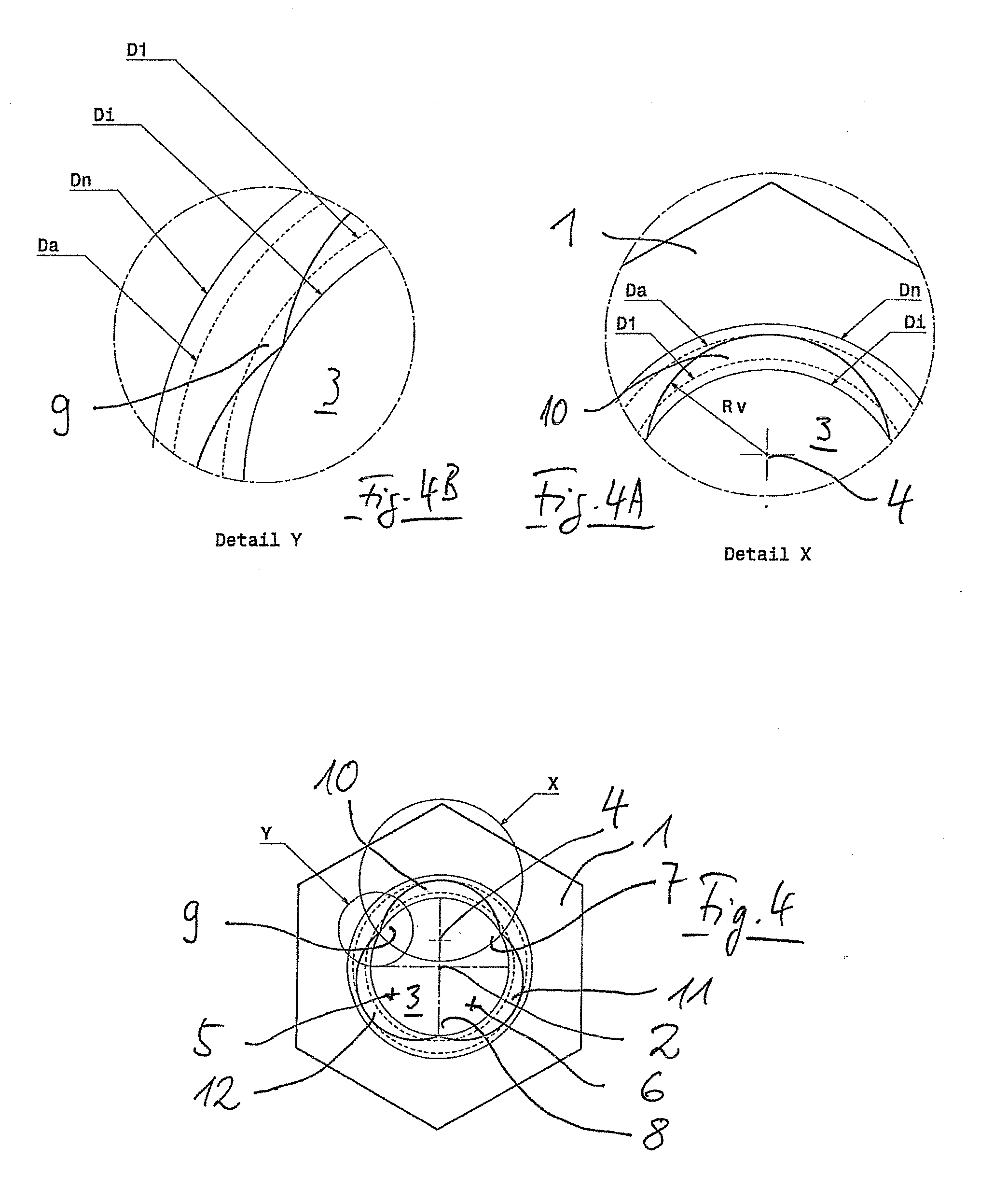 Thread-producing nut, blank for the fabrication of said nut, and bolted joint composed of said nut and a bolt