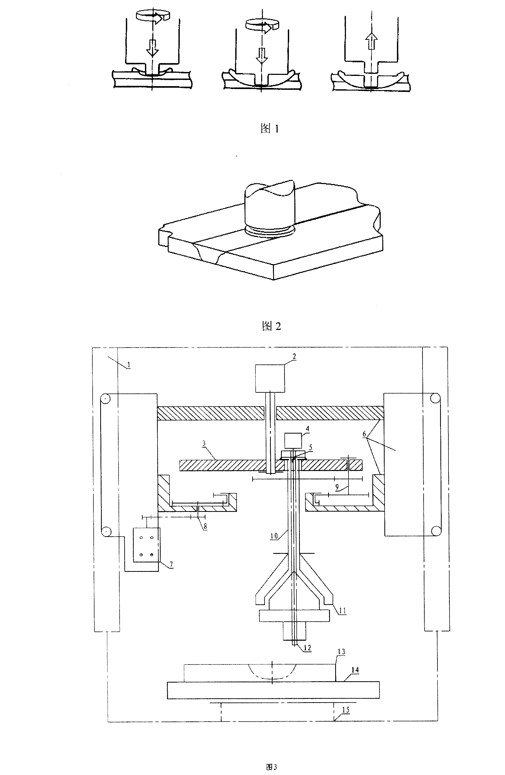 Double helix circumduction stirring friction free key hole spot welding method and device