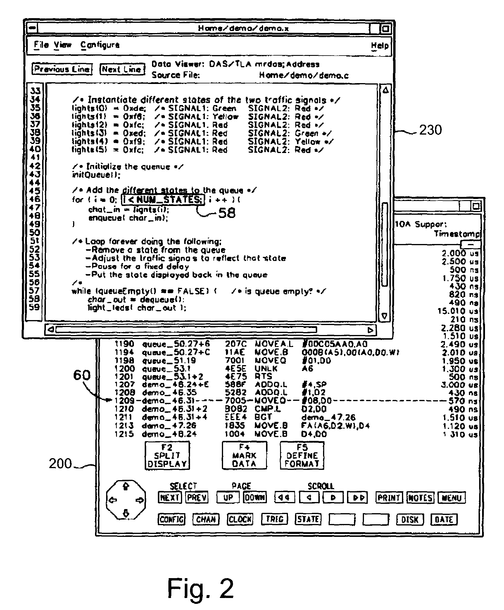 Logic analyzer having a disassembler employing symbol table information for identifying op-codes