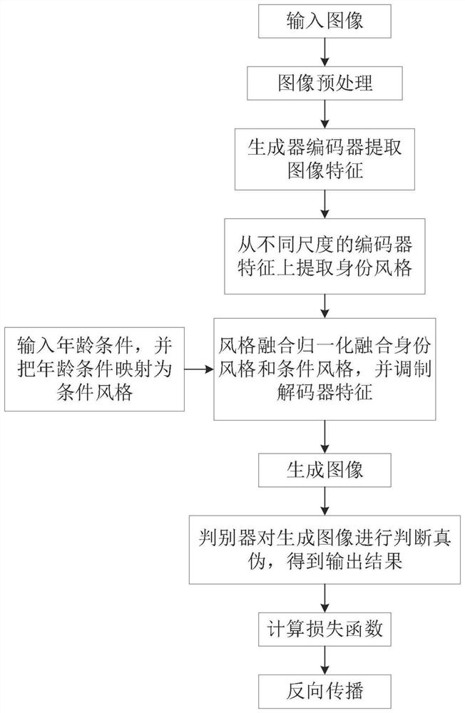 Face age synthesis method based on style fusion and domain selection structure