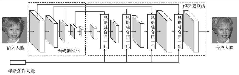 Face age synthesis method based on style fusion and domain selection structure