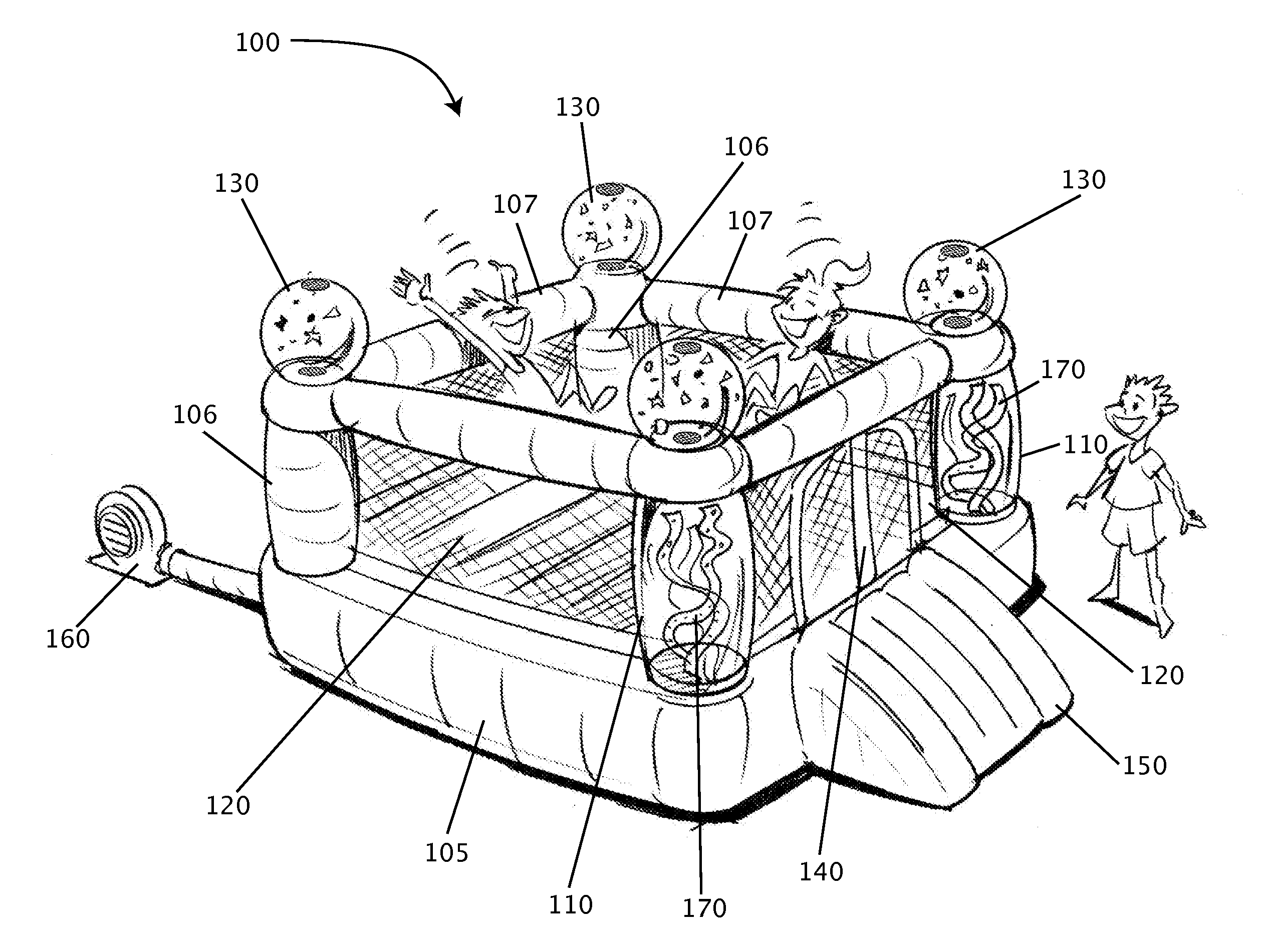 Inflatable bounce house with animated display