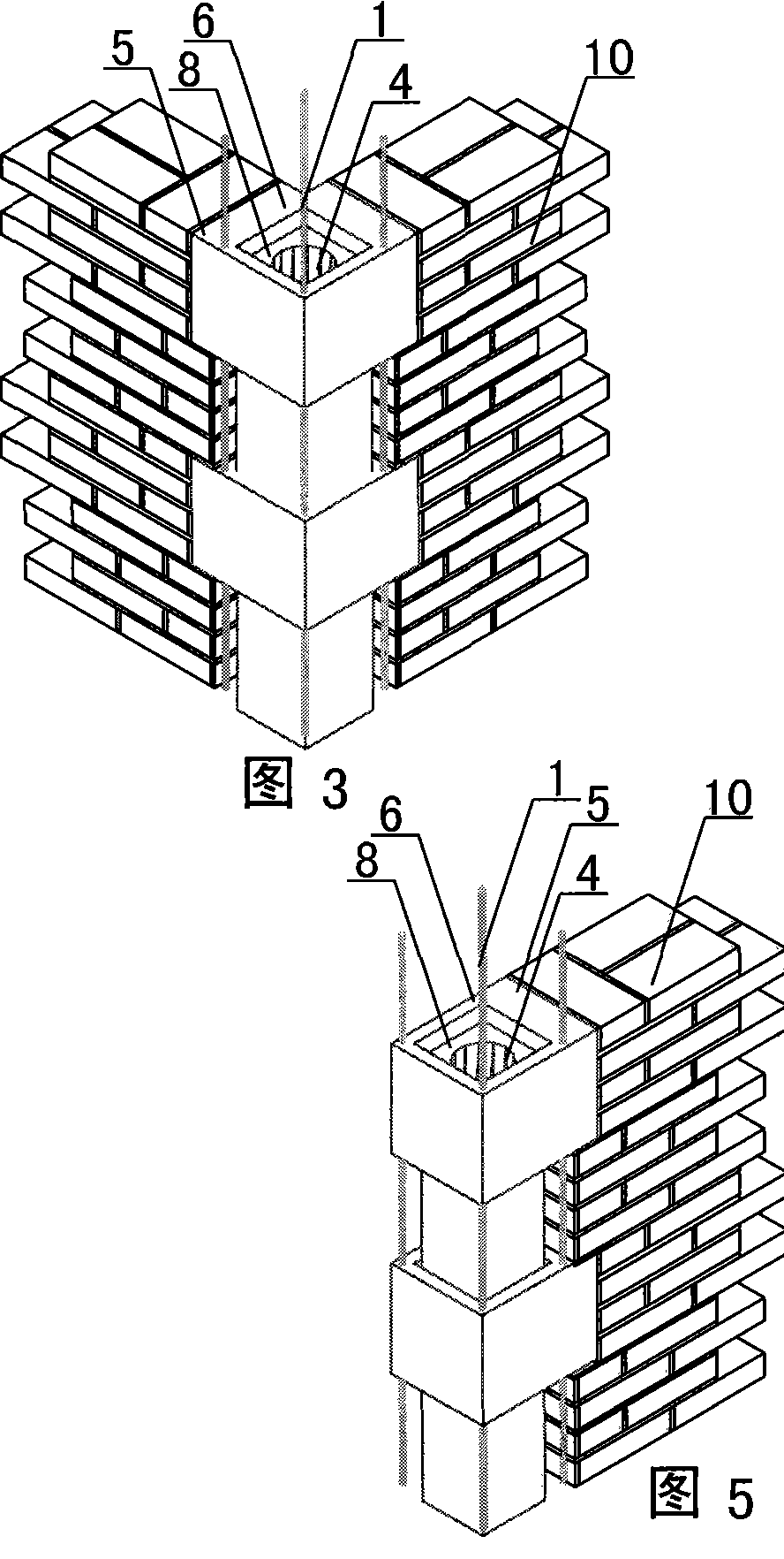 Construction column used for masonry structure and its production method and special precast segment