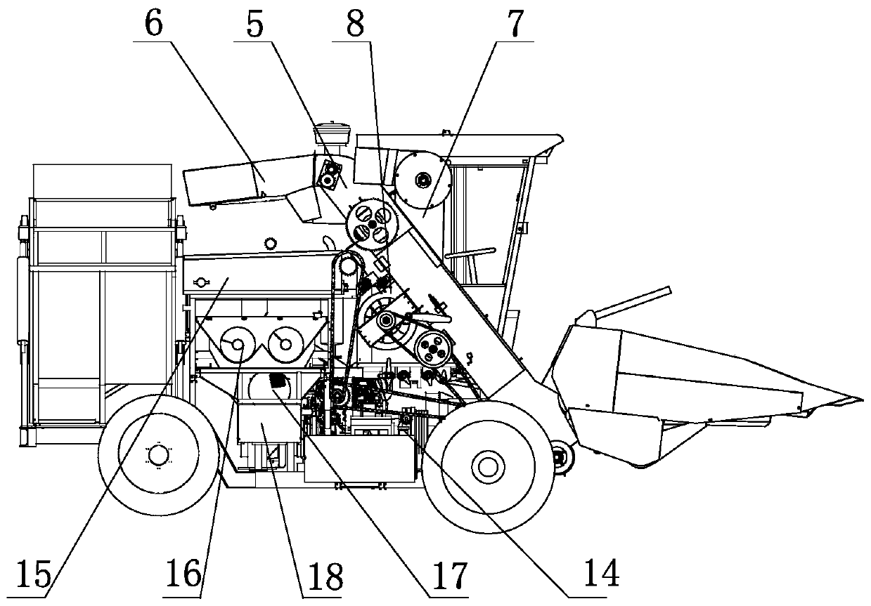 Three-row time-sharing four-wheel-drive hill corn harvester