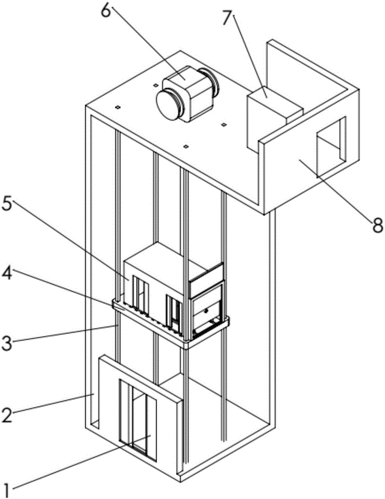 Three-opening-door nested type building through elevator