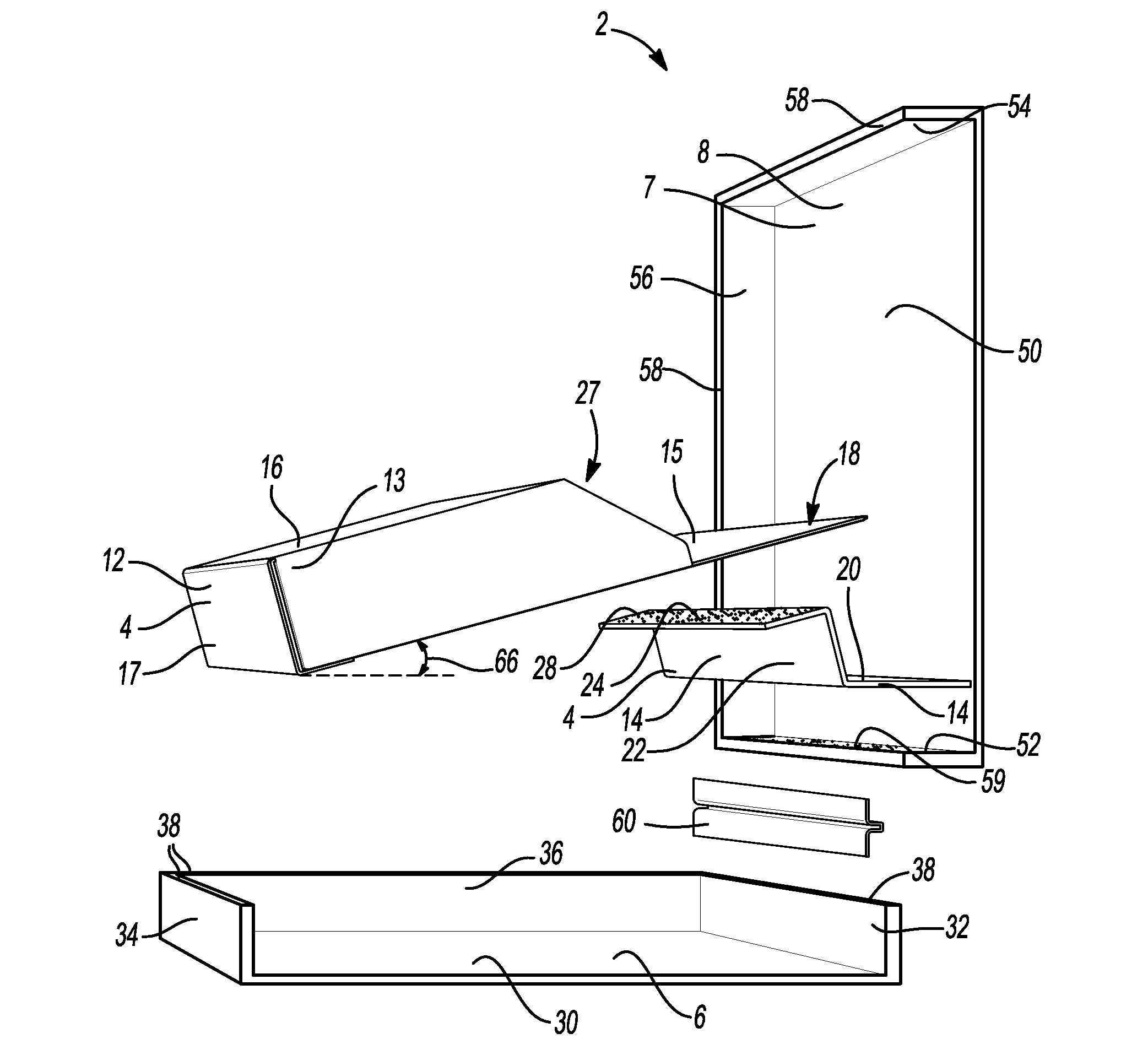 Container assembly including a pop-up pocket component