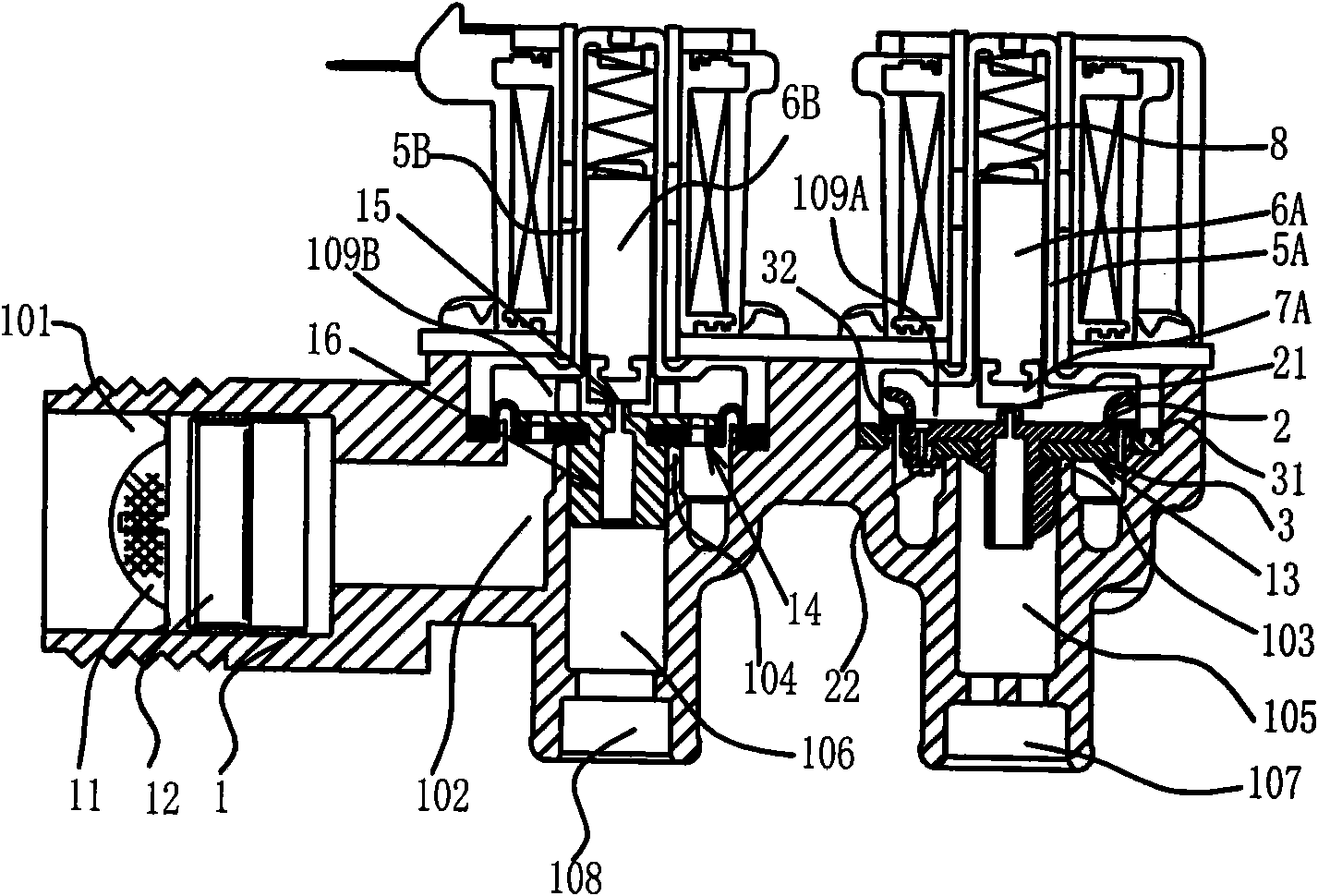 Directly operated and pilot operated hybrid multi-connection solenoid valve