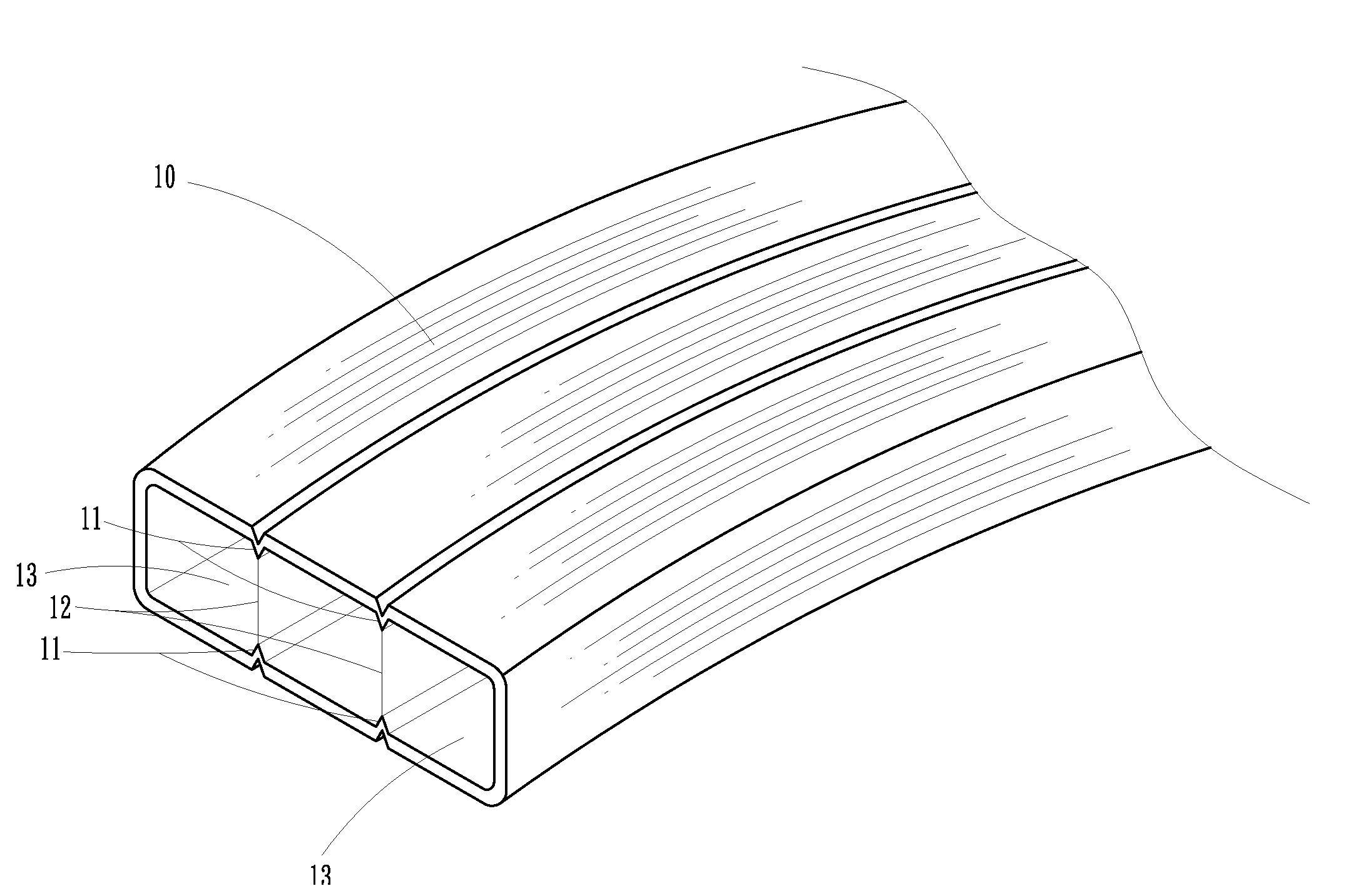 Flat pipe suitable for variable flow capacity