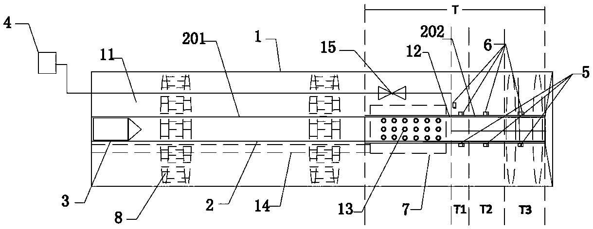 Intraductal totally wetted underwater electromagnetic emission device and working method thereof