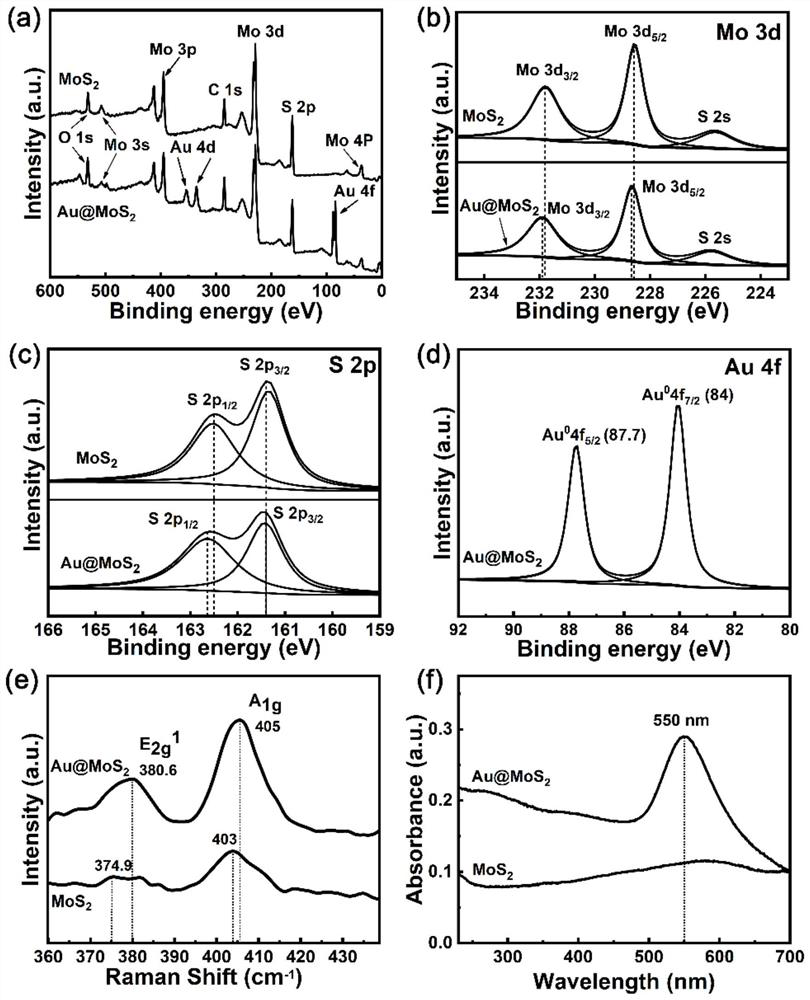 Au@MoS2-based localized surface plasma enhanced NO2 gas sensor and preparation method thereof