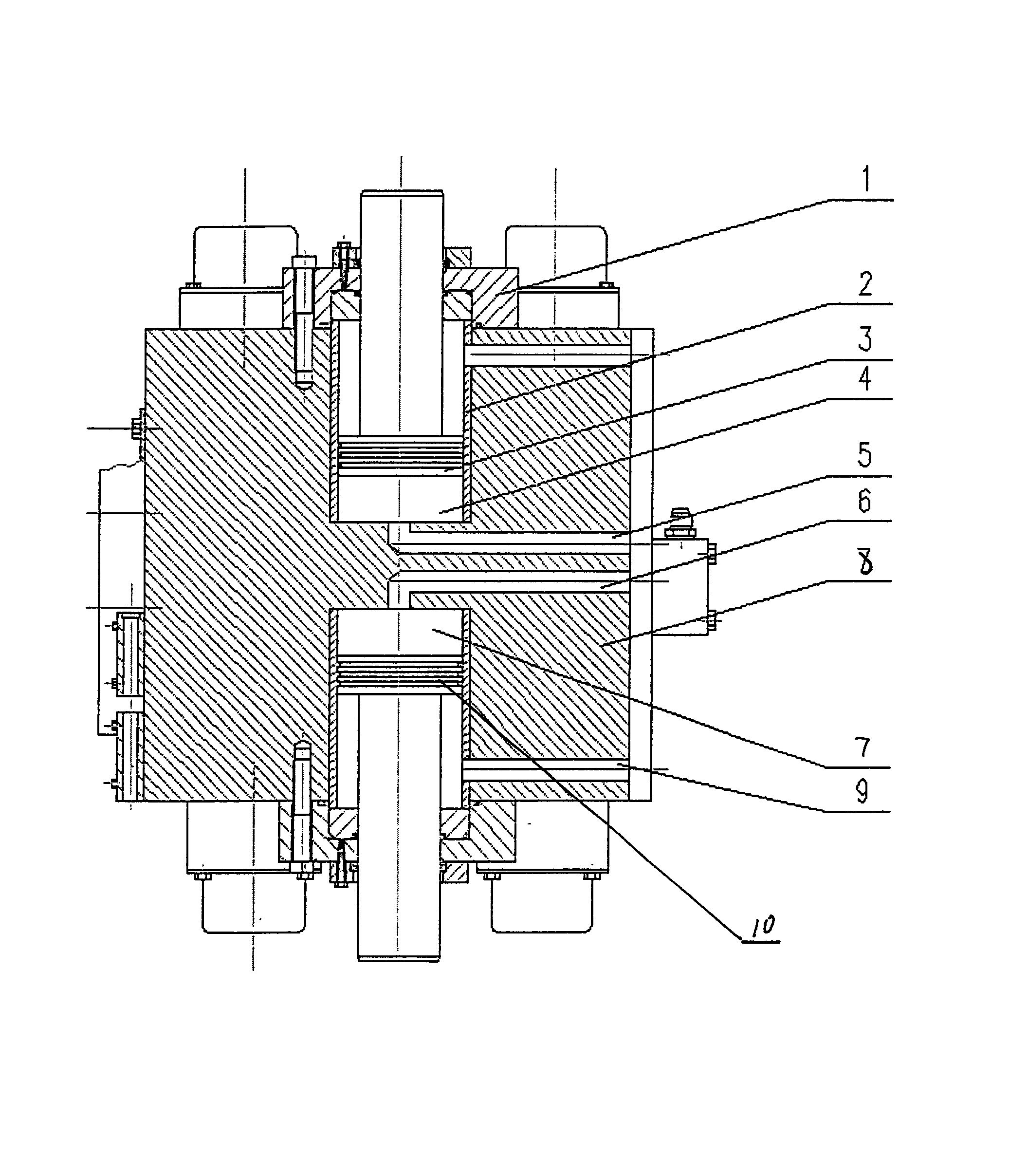 Double piston type controlled earthquake center vibrator