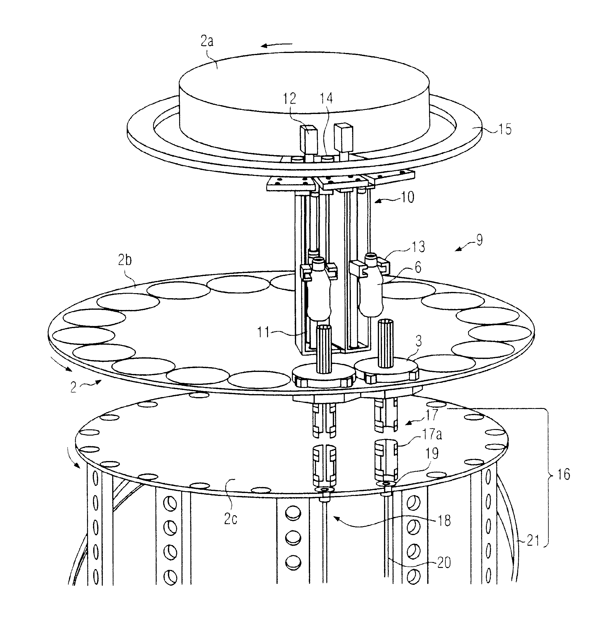 Device and method for applying elastic film sleeves to containers