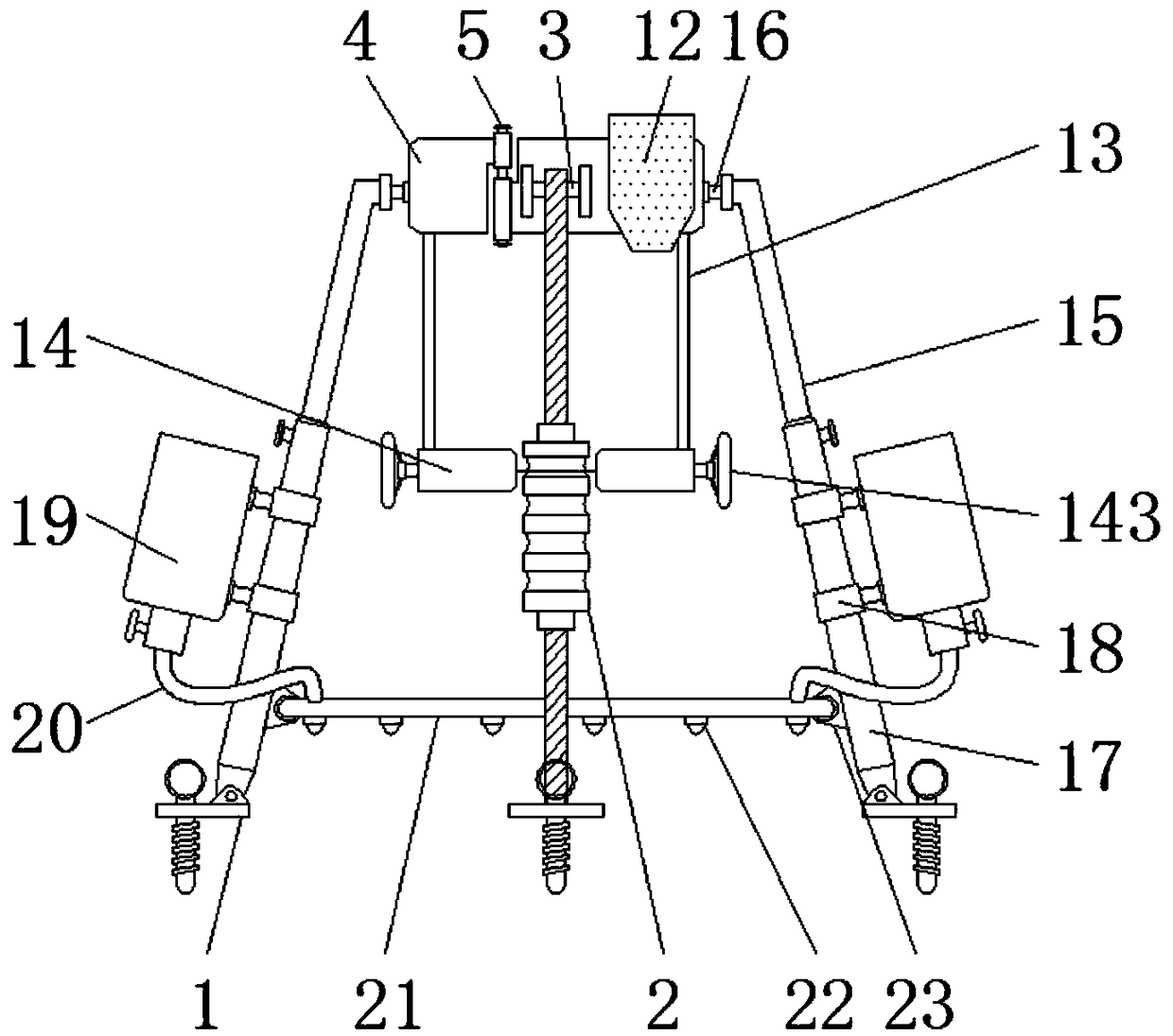 Tree supporting device with adjustable supporting aperture and angle for garden