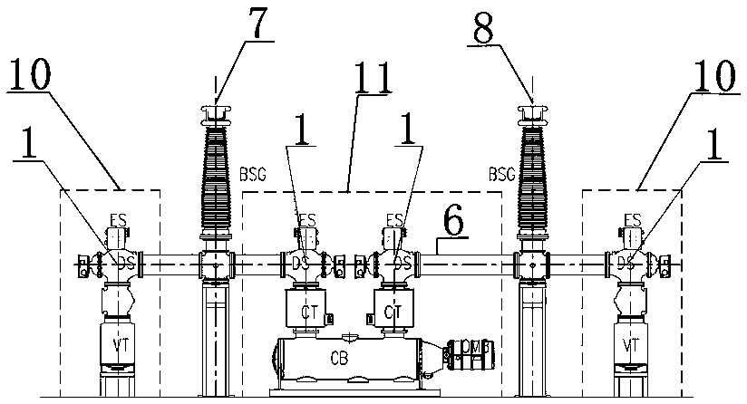 220kV double-interval modular HGIS electric wiring device