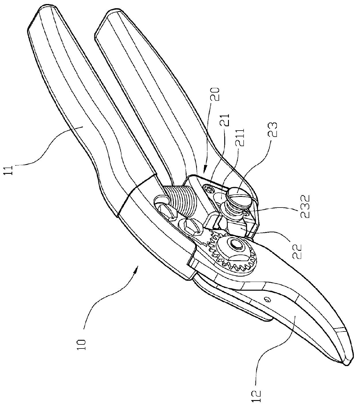 Scissors structure with adjustable opening