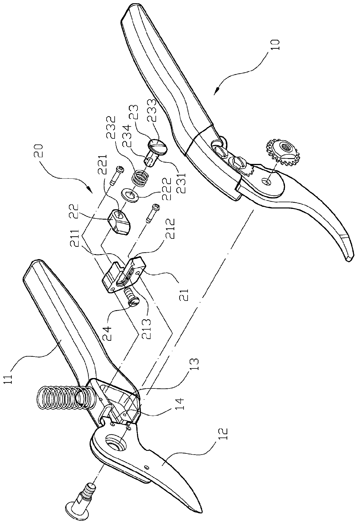 Scissors structure with adjustable opening