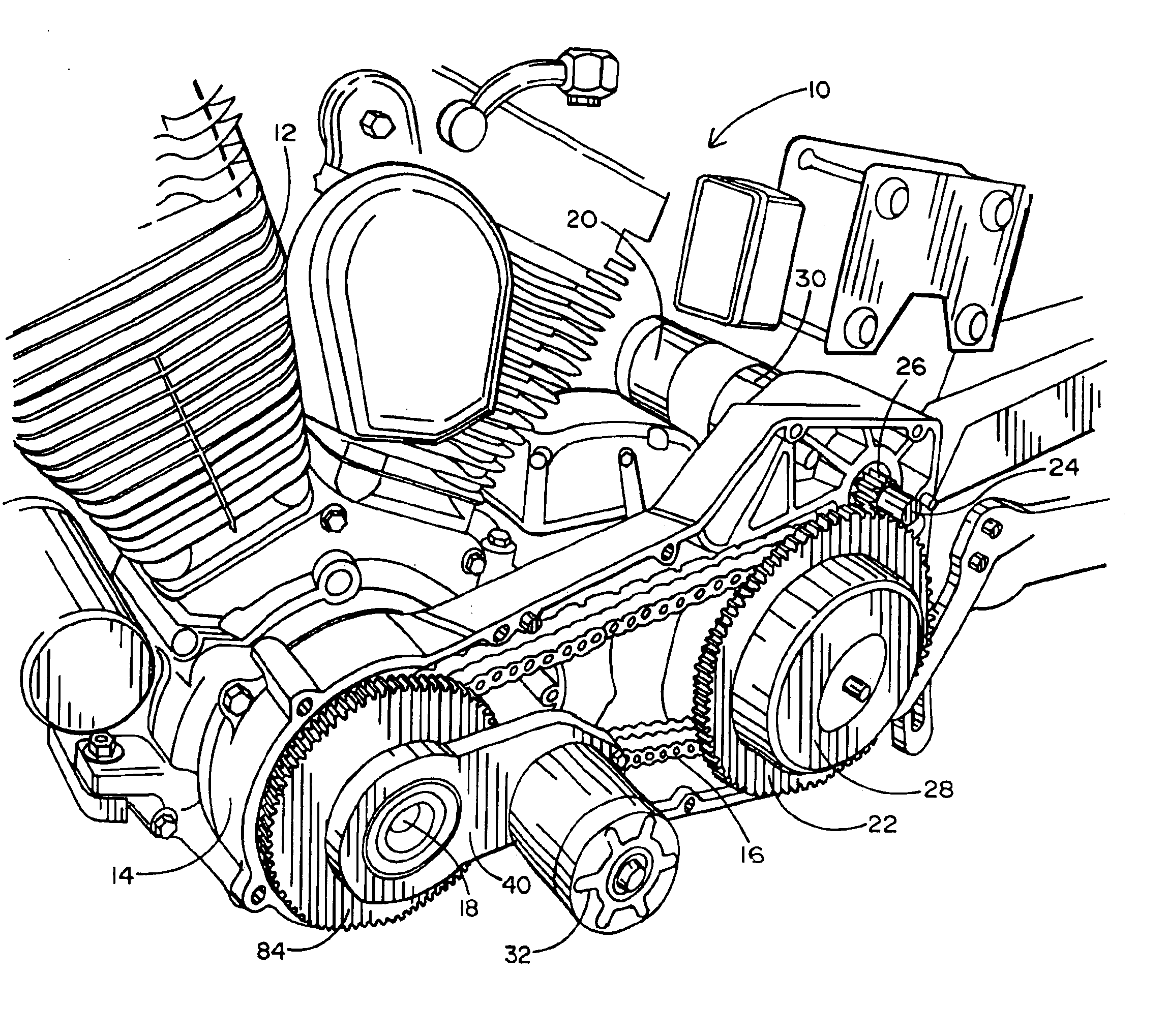 Direct drive cranking system for belt or chain-driven V-Twin motorcycle engines