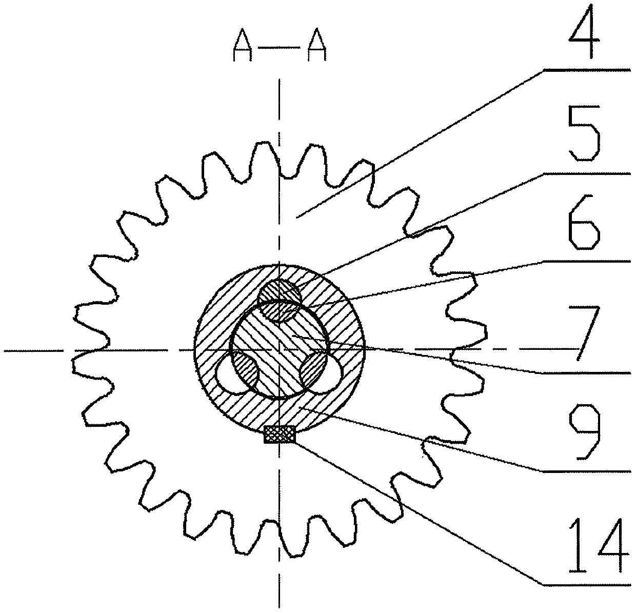 Rotating key ratchet clutching mechanism for coaxial transmission