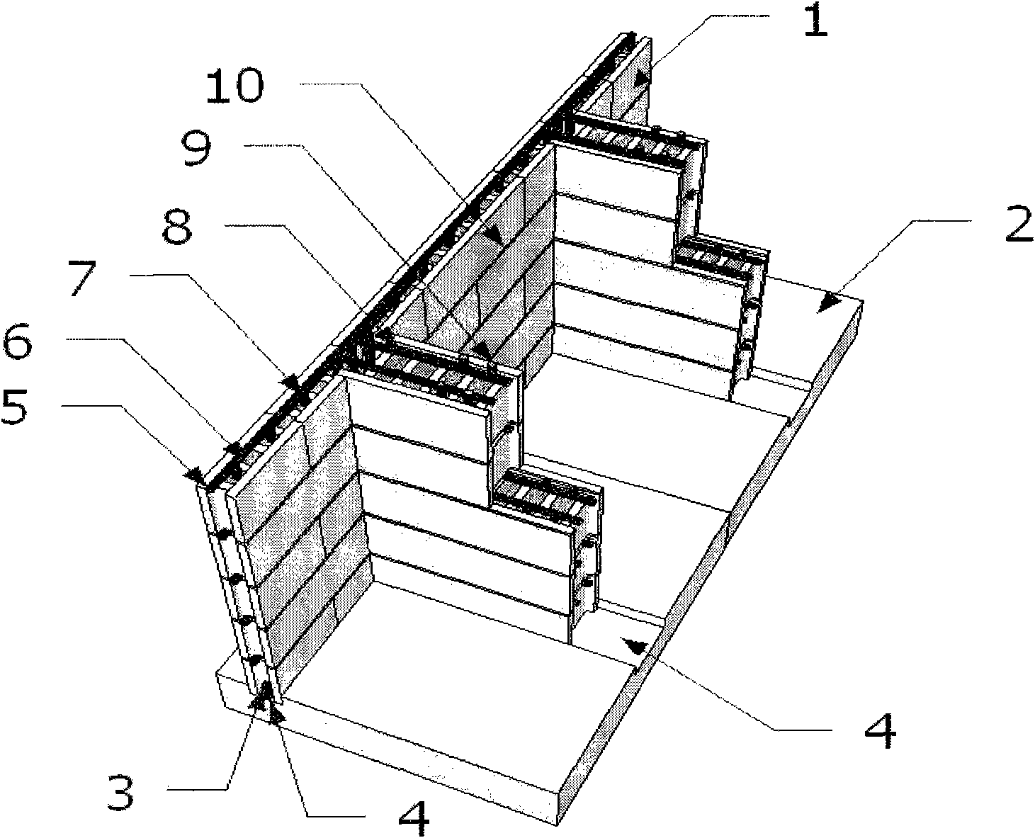 Integrally-assembled buttressed retaining wall and construction method thereof