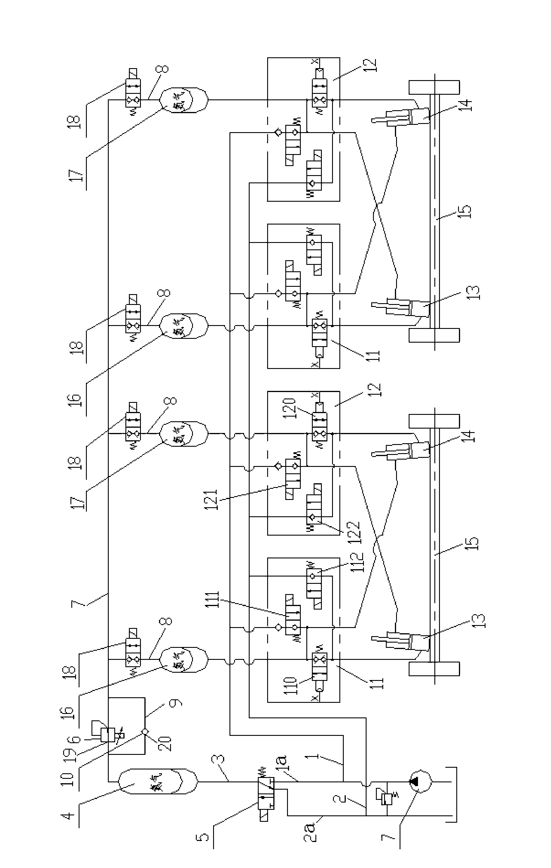 Air-pressure-adjustable type oil gas suspension system, air pressure adjusting method thereof and engineering vehicle