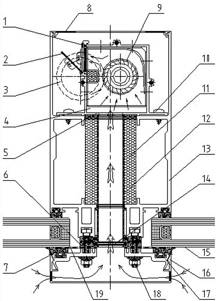 Vertical keel integrated power ventilation exposed frame curtain wall