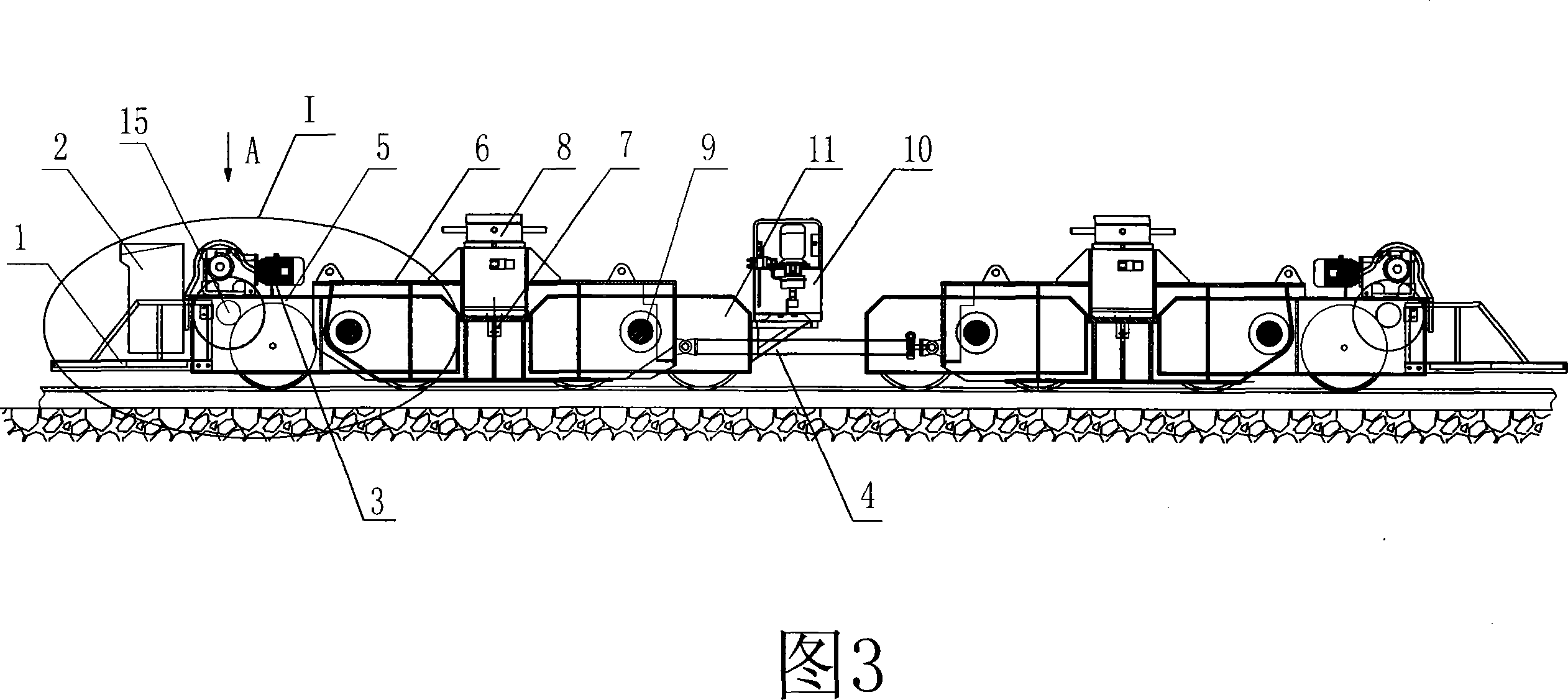 Rail traveling type beam moving stillage truck