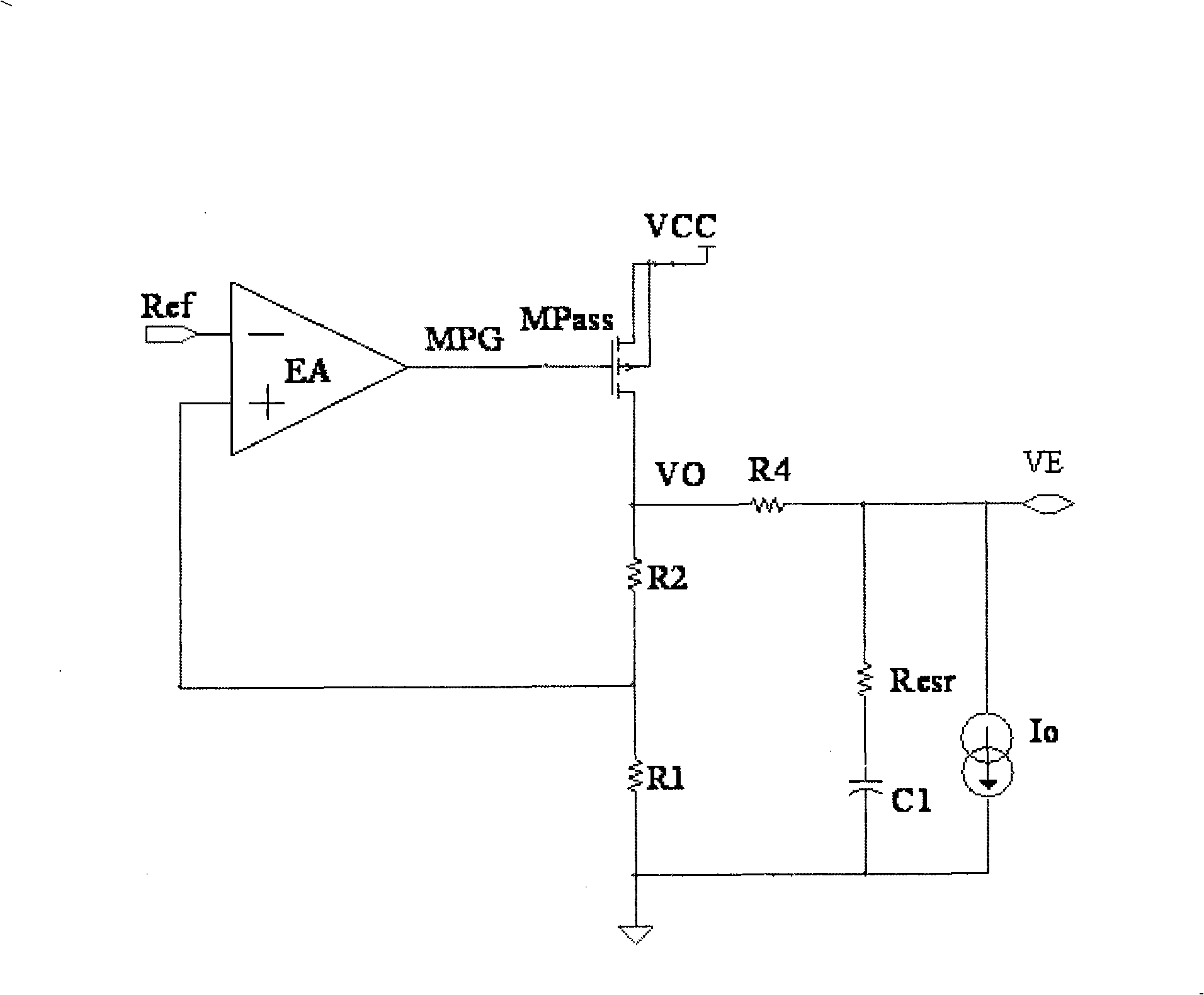 Low pressure difference voltage regulator with low load regulation rate