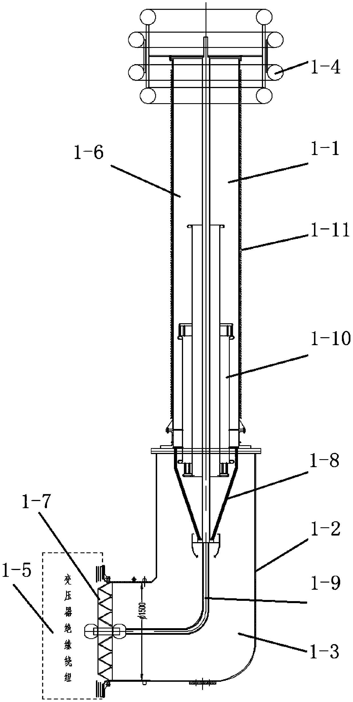 Air-buffer-chamber-included explosion-proof bushing for ultra/high-voltage gas insulated transformer