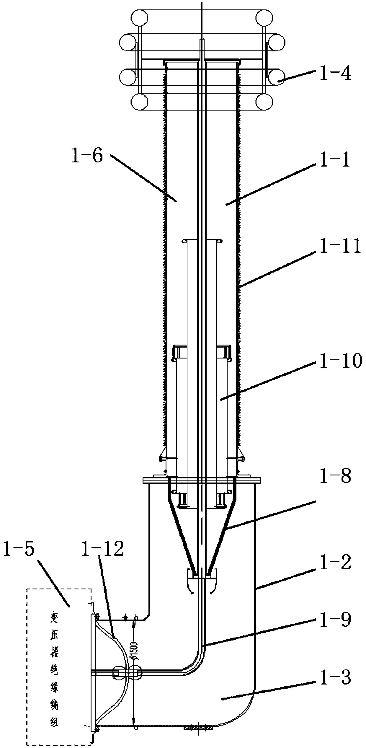 Air-buffer-chamber-included explosion-proof bushing for ultra/high-voltage gas insulated transformer