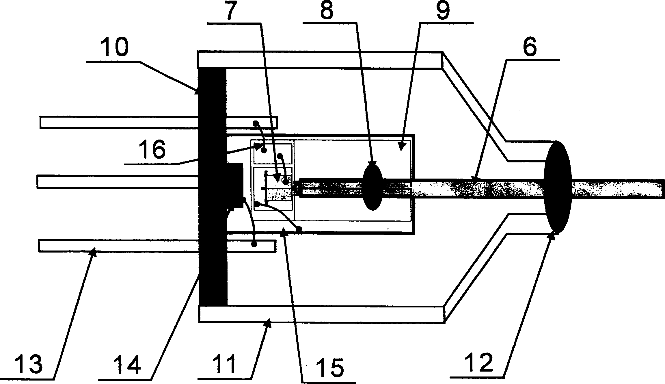 Semiconductor laser V shaped groove fixed optical fiber coaxial device